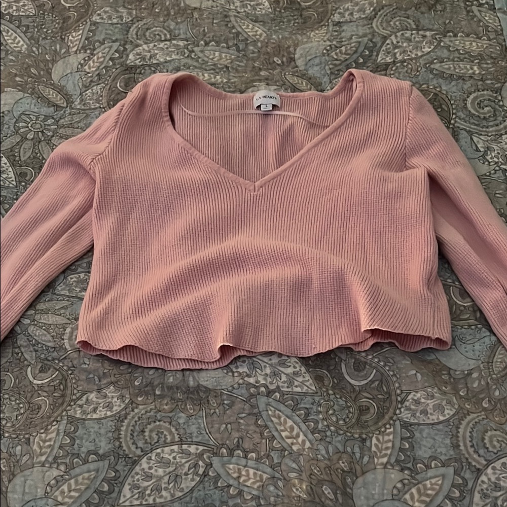PacSun Pink V-Neck Cropped Sweater